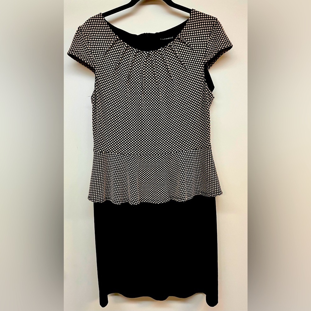Professional Women's Black/Cream Polka Dot Peplum Dress from Connected